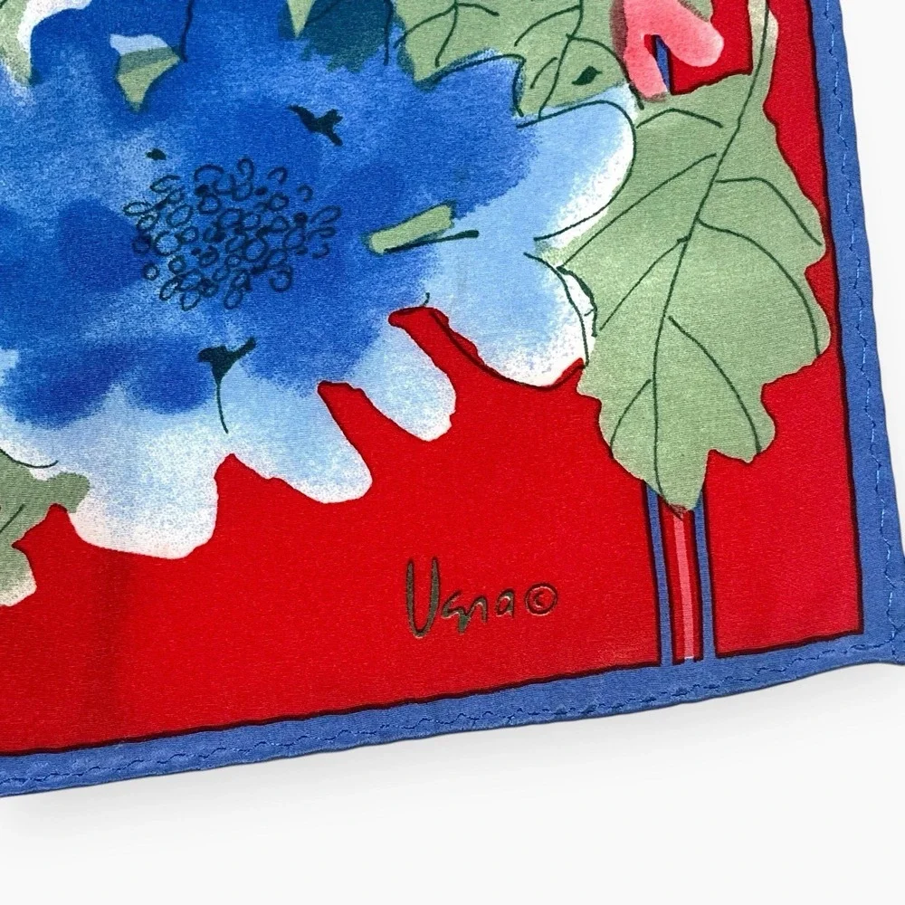 Vintage Vera Neumann Silk Scarf Floral Red Blue Rectangle Oblong 46